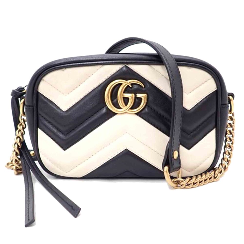 Gucci GG Marmont Camera Shoulder Bag Leather Black White